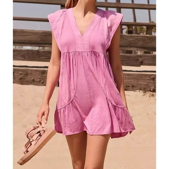 Daily Practice by Anthropologie Short-Sleeve Mini Dress Cotton Purple XS 277210 - Picture 1 of 11